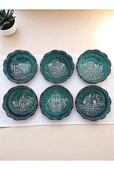 sharp&art İstanbul'un 6 Simgesi ile, Kabartma Desenli, Çok Özel Turkuaz 6'lı Kase Seti - 6