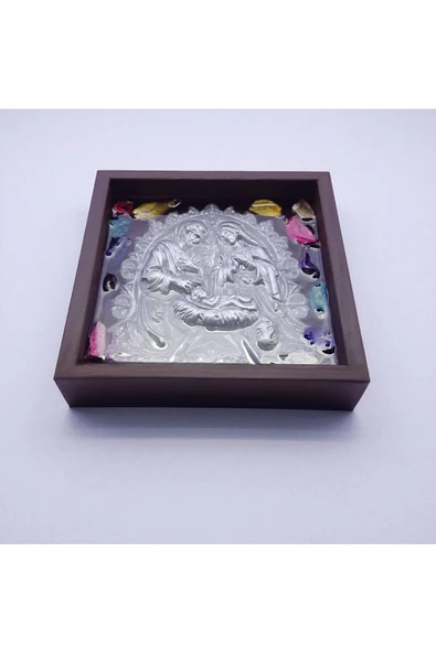 sharp&art Meryem Ana ve Kutsal Aile, Ahşap Çerçeveli, Epoksi içi Kuru Yaprak Dökümü, 4 Renk Seçeneği(17,5cm) - Resim 4