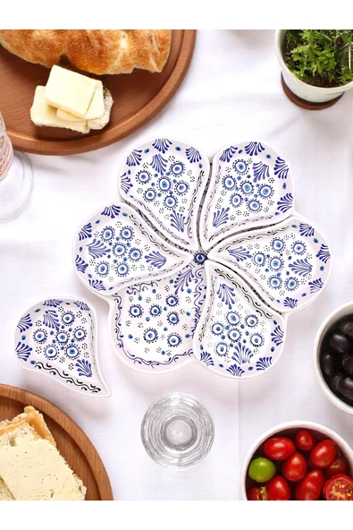 sharp&art Kahvaltı Takımı, Detaylı El İşlemesi, Kabartma Nazar Boncuğu Temalı Seramik 2 Farklı Kahvaltılık Set - 6