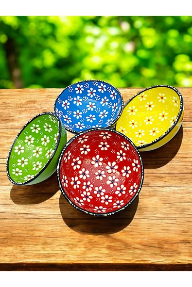 sharp&art %100 El İşlemesi Kabartma Papatya Desenli 12 Cm 4'lü Sos, Meze, Salata Kase Seti - 8