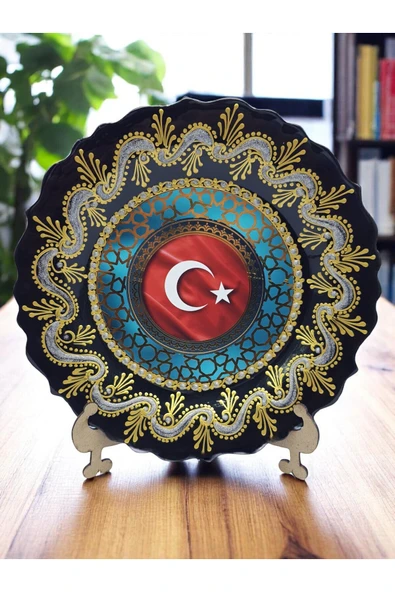sharp&art Atatürk ve Türk Bayrağı Temalı 30 cm, El İşlemesi Çini Tabaklar, 30 cm, Özel Hediye Seçeneği ürün görseli