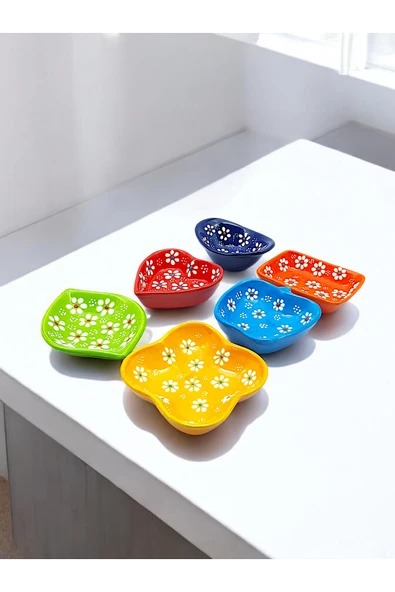 sharp&art PAPATYA BAHÇESİ KABARTMALI EL İŞLEMESİ 6 FARKLI RENK VE ŞEKİL KAHVALTILIK,SOSLUK VE REÇEL KASELERİ - 5