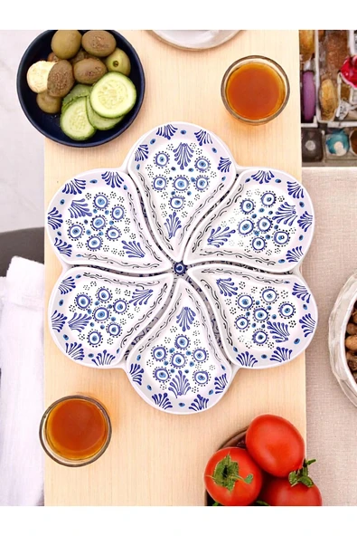 sharp&art Kahvaltı Takımı, Detaylı El İşlemesi, Kabartma Nazar Boncuğu Temalı Seramik 2 Farklı Kahvaltılık Set - 3