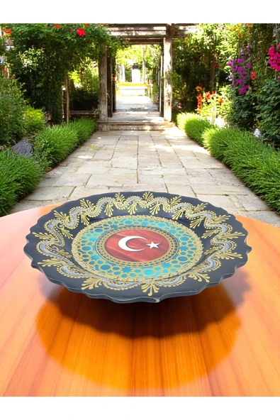 sharp&art Atatürk ve Türk Bayrağı Temalı 30 cm, El İşlemesi Çini Tabaklar, 30 cm, Özel Hediye Seçeneği - Resim 7