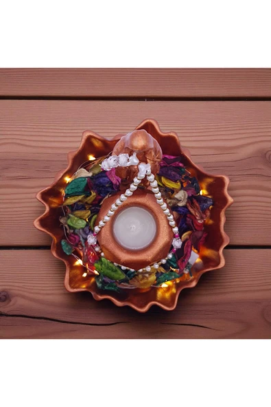 sharp&art Meryem Ana Heykelciği ve Mumluk, Kurutulmuş Yapraklar ve Led Işık ile, 4 farklı renk - 4