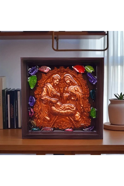 sharp&art Meryem Ana ve Kutsal Aile, Ahşap Çerçeveli, Epoksi içi Kuru Yaprak Dökümü, 4 Renk Seçeneği(17,5cm) - 1