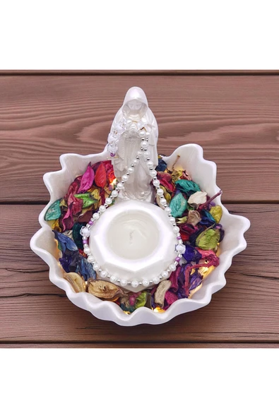 sharp&art Meryem Ana Heykelciği ve Mumluk, Kurutulmuş Yapraklar ve Led Işık ile, 4 farklı renk ürün görseli