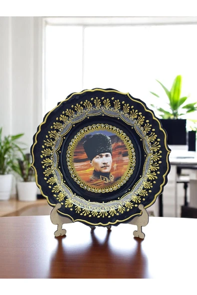 sharp&art Atatürk ve Türk Bayrağı Temalı 30 cm, El İşlemesi Çini Tabaklar, 30 cm, Özel Hediye Seçeneği - Resim 5
