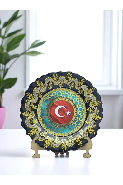sharp&art Atatürk ve Türk Bayrağı Temalı 30 cm, El İşlemesi Çini Tabaklar, 30 cm, Özel Hediye Seçeneği - Resim 8