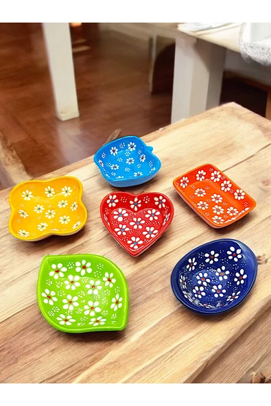 sharp&art PAPATYA BAHÇESİ KABARTMALI EL İŞLEMESİ 6 FARKLI RENK VE ŞEKİL KAHVALTILIK,SOSLUK VE REÇEL KASELERİ - 7