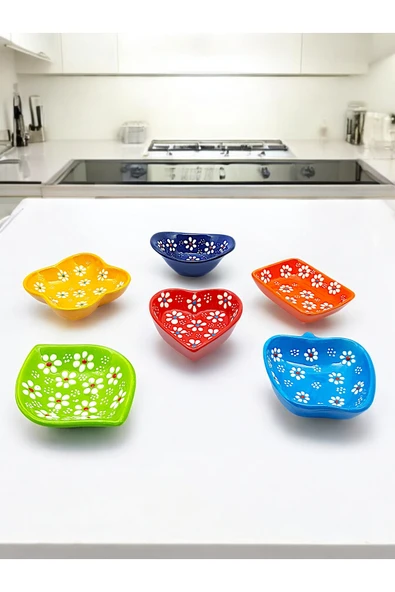 sharp&art PAPATYA BAHÇESİ KABARTMALI EL İŞLEMESİ 6 FARKLI RENK VE ŞEKİL KAHVALTILIK,SOSLUK VE REÇEL KASELERİ - 4