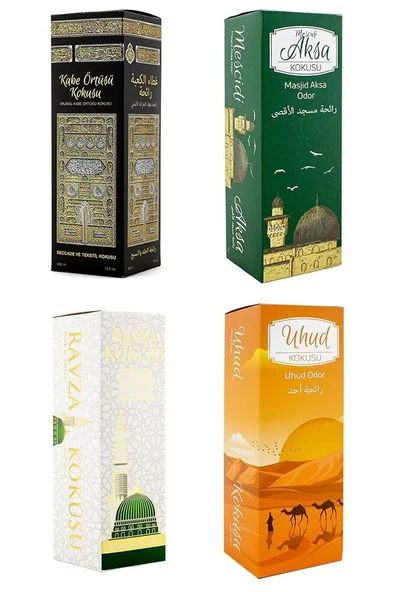 4 Adet Kabe Örtüsü Kokusu Mescidi Aksa Kokusu Uhud Kokusu Ve Medine Ravza Kokusu Sprey 400 Ml. - 1