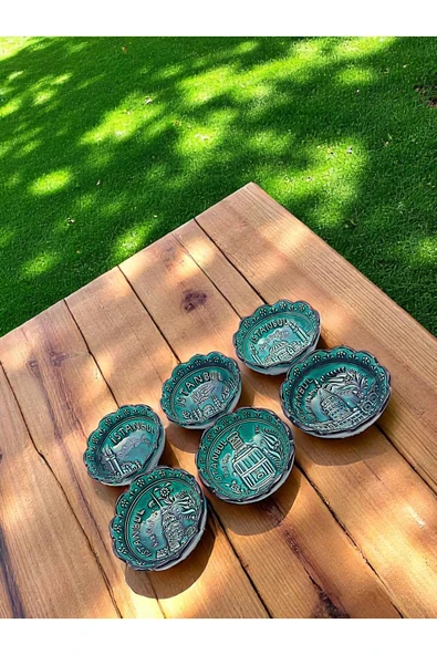 sharp&art İstanbul'un 6 Simgesi ile, Kabartma Desenli, Çok Özel Turkuaz 6'lı Kase Seti - 7