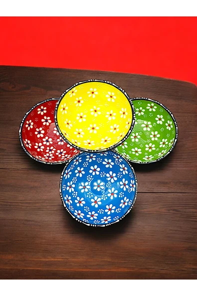 sharp&art %100 El İşlemesi Kabartma Papatya Desenli 12 Cm 4'lü Sos, Meze, Salata Kase Seti - 3