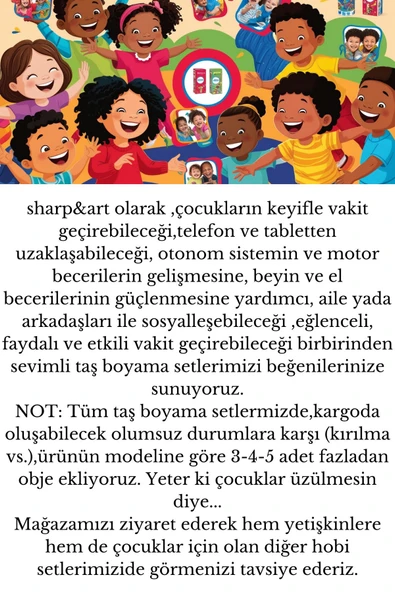 sharp&art Taş Boyama Çocuk Etkinliği, 30 Parça Sevimli Hayvanlar Seti, 9 Renk Boya Ve 2 Fırça - 4