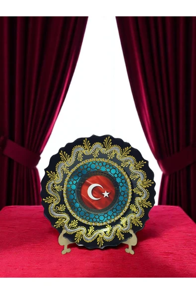 sharp&art Atatürk ve Türk Bayrağı Temalı 30 cm, El İşlemesi Çini Tabaklar, 30 cm, Özel Hediye Seçeneği - Resim 3