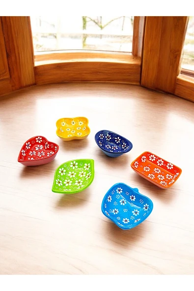 sharp&art PAPATYA BAHÇESİ KABARTMALI EL İŞLEMESİ 6 FARKLI RENK VE ŞEKİL KAHVALTILIK,SOSLUK VE REÇEL KASELERİ - 3