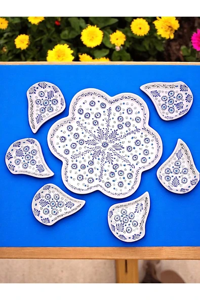 sharp&art Kahvaltı Takımı, Detaylı El İşlemesi, Kabartma Nazar Boncuğu Temalı Seramik 2 Farklı Kahvaltılık Set - 2