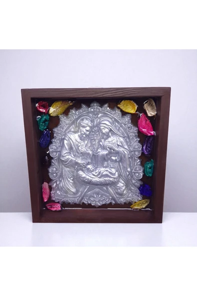 sharp&art Meryem Ana ve Kutsal Aile, Ahşap Çerçeveli, Epoksi içi Kuru Yaprak Dökümü, 4 Renk Seçeneği(17,5cm) - Resim 3