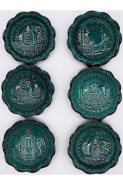 sharp&art İstanbul'un 6 Simgesi ile, Kabartma Desenli, Çok Özel Turkuaz 6'lı Kase Seti