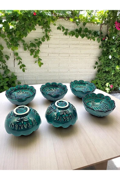sharp&art İstanbul'un 6 Simgesi ile, Kabartma Desenli, Çok Özel Turkuaz 6'lı Kase Seti - 3