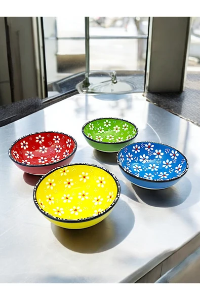 sharp&art %100 El İşlemesi Kabartma Papatya Desenli 12 Cm 4'lü Sos, Meze, Salata Kase Seti - 2