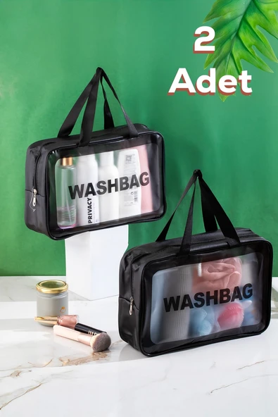 Porsima 3142 2li Şeffaf Seyahat ve Makyaj Çantası Su Geçirmez Organizer Washbag 20x30cm ürün görseli
