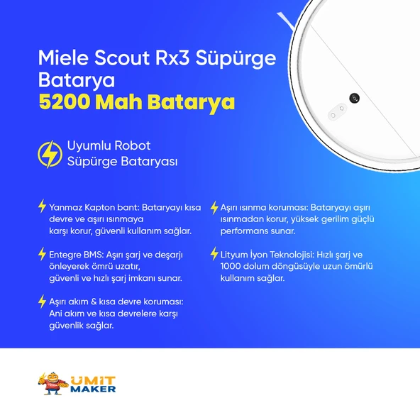Miele Scout Rx3 Robot Süpürge 5200 mAh 14.4 V  Batarya – Orjinal Uyumlu Uzun Ömürlü, Yüksek Performans Pil - 2