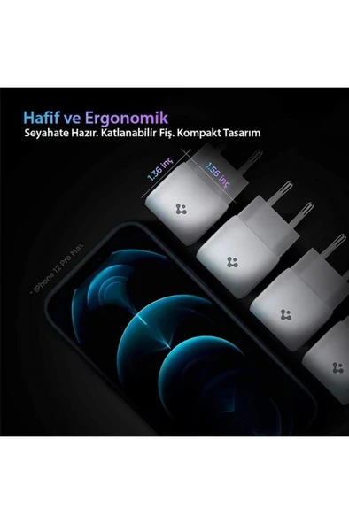 Spigen 30W GaN USB-C Adaptör Hızlı Şarj Aleti iPhone&Android&iPad&MacBook Type-C PE2008 White Outlet - 3