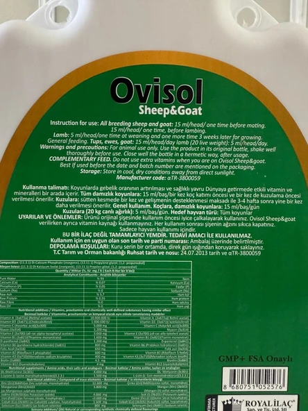 Royal İlaç Royal Ovisol Sheep&goat Koyun ve Keçi Yem Katkısı 1 Lt - 3