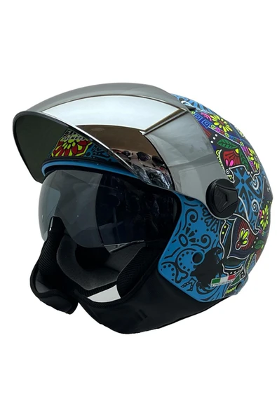 Sway 765 SPRİNG MAVİ SARI  KASK ( GÜNEŞ VİZÖRLÜ ) - Resim 2