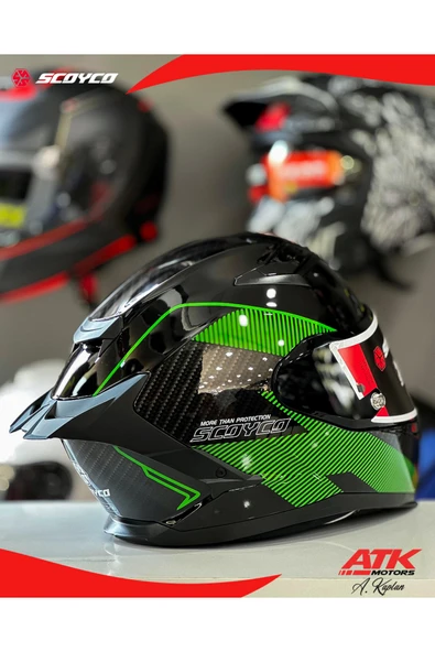 Scoyco 871 Ghost Fullface Kask Motosiklet Kaskı Karbon Desenli Kask Tam Kask - Resim 3