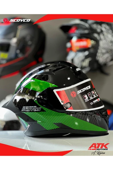 Scoyco 871 Ghost Fullface Kask Motosiklet Kaskı Karbon Desenli Kask Tam Kask - Resim 2