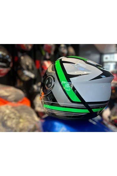 Free-M Fr 913 HASTE( SİYAH YEŞİL ) GÜNEŞ VİZÖRLÜ KASK - Resim 5