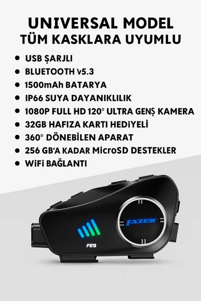 FAZER F29 Bluetooth Kask Kameralı Interkom 1080P Full HD, Suya Dayanıklı, 32GB Hafıza Kartı Hediye ürün görseli