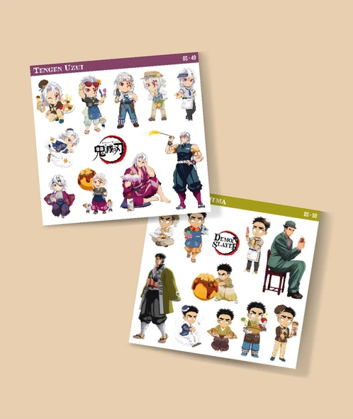 Demon Slayer Gyomei Himejima - Tengen Uzui 2 Li Set Anime Sticker Çıkartma-kimetsu no yaiba - 2