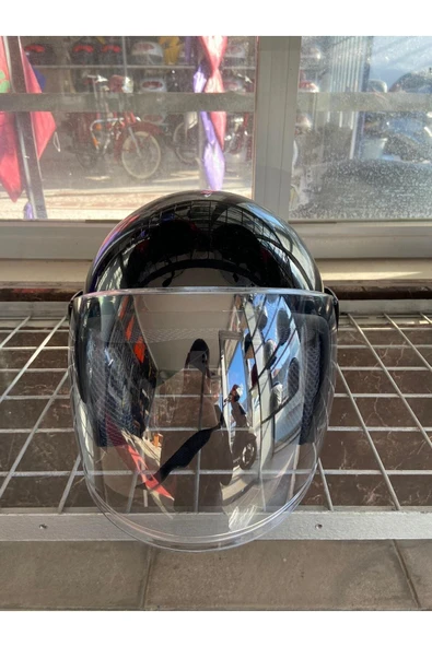 Uygun Motor Motorsiklet Yazlık Yarım Kask 1 Sınıf Kalite Parlak Siyah - Resim 7