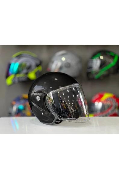 ATK Motosiklet Yarım Kask İthal A Kalite Siyah - Resim 2