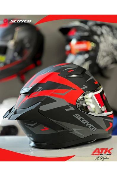 Scoyco 871 Debris Fullface Kask Motosiklet Kaskı Tam Kask Gümüş Vizörlü - Resim 3