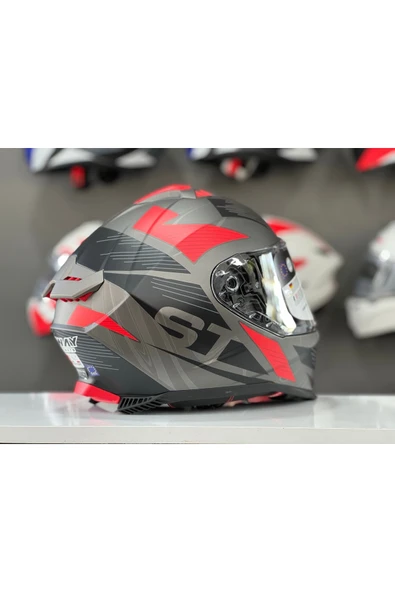 Sway 865 ST GREY RED FULL FACE GÜNEŞ VİZÖRLÜ KASK - Resim 3