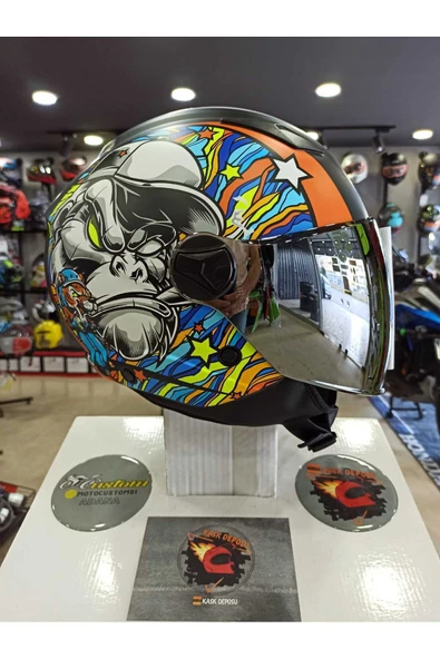 Sway SW765 Mat Black Yellow Blue Kong Açık Yazlık Kask (GÜNEŞ GÖZLÜKLÜ) ürün görseli