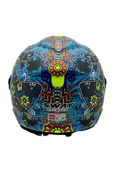 Sway 765 SPRİNG MAVİ SARI  KASK ( GÜNEŞ VİZÖRLÜ ) - Resim 4