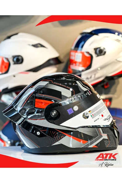 Sway 850 Beyaz Fullface Kask Siyah Motosiklet Kaskları Kapalı Kasklar Gümüş Aynalı Vizör - Resim 2