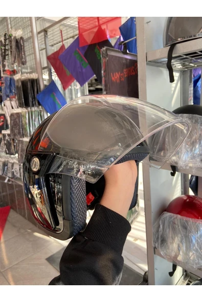 Uygun Motor Motorsiklet Yazlık Yarım Kask 1 Sınıf Kalite Parlak Siyah - Resim 2