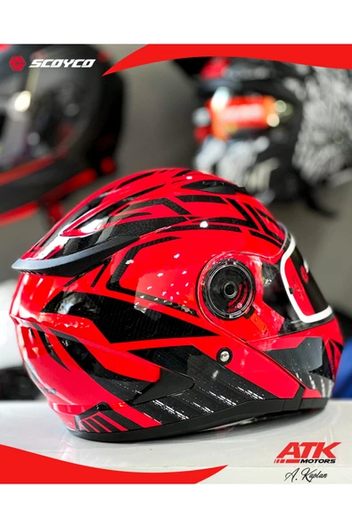 Scoyco 868 Azrael Çene Açılır Kask Motosiklet Kaskı Açılır Kask Kırmızı Kasklar - Resim 4