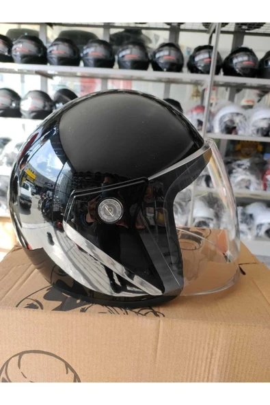 NCR Motosiklet Yarım Kask Parlak Siyah Ece Belgeli 1'inci Sınıf ürün görseli