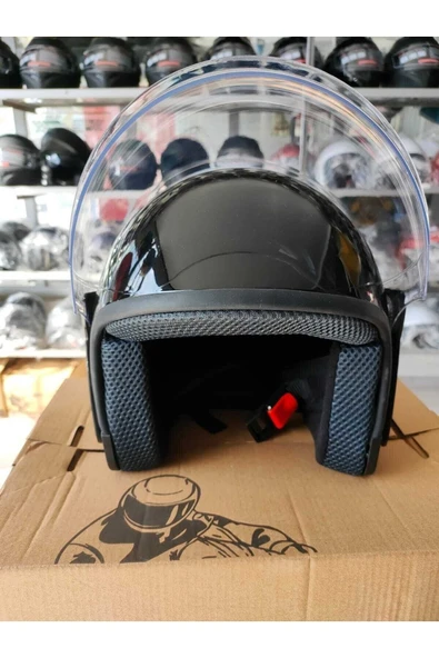 NCR Motosiklet Yarım Kask Parlak Siyah Ece Belgeli 1'inci Sınıf - Resim 2