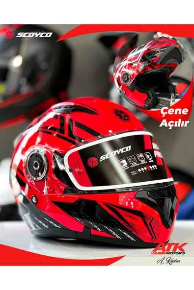 Scoyco 868 Azrael Çene Açılır Kask Motosiklet Kaskı Açılır Kask Kırmızı Kasklar ürün görseli
