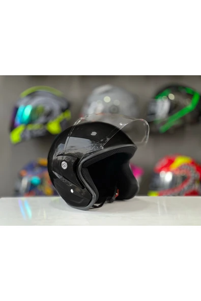 ATK Motosiklet Yarım Kask İthal A Kalite Siyah - Resim 3