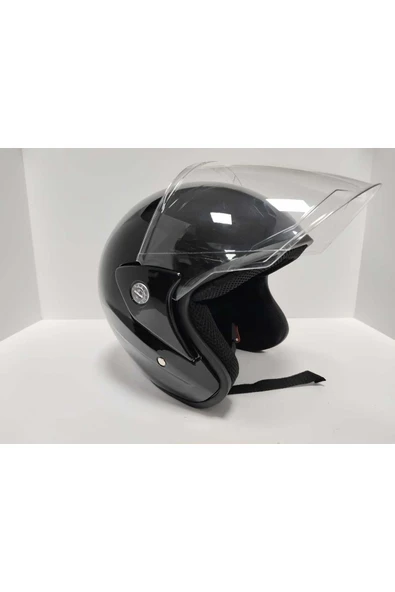 Leos -YARIM KASK ITHAL-PARLAK SİYAH RENK-YAZLIK KASK- - Resim 4